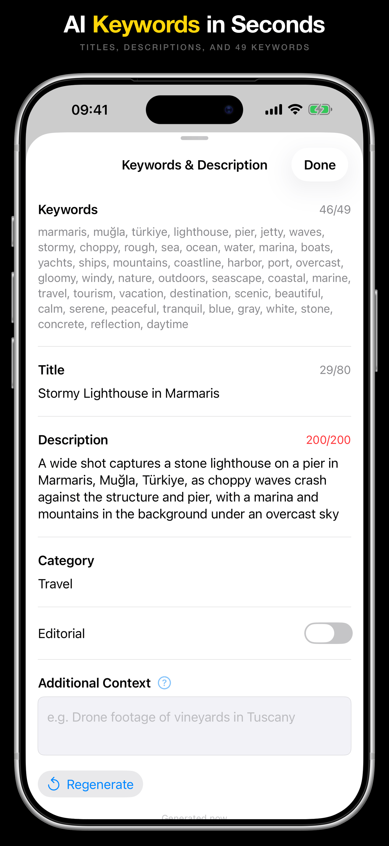 Brollr AI keywording