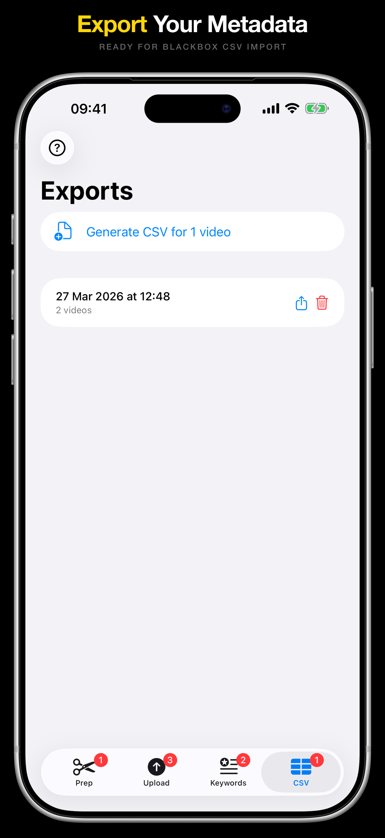 Brollr CSV metadata export